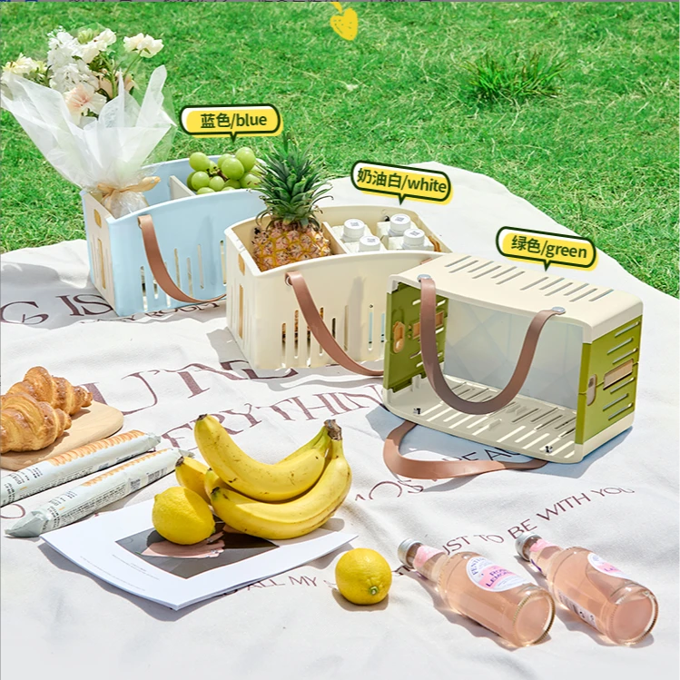 俏洁手提可折叠收纳篮野餐郊游便携式大容量家用塑料洗澡沥水篮