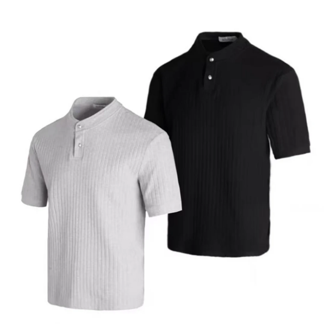 （懒猪 ）立领针织短袖Polo衫男夏季老钱风肌理感boxy版型正肩t恤