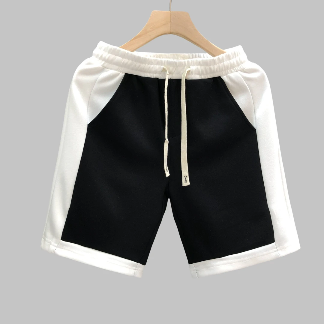 休闲短裤夏季薄款男款流行拼接撞色外穿系带运动五分裤宽松男中裤