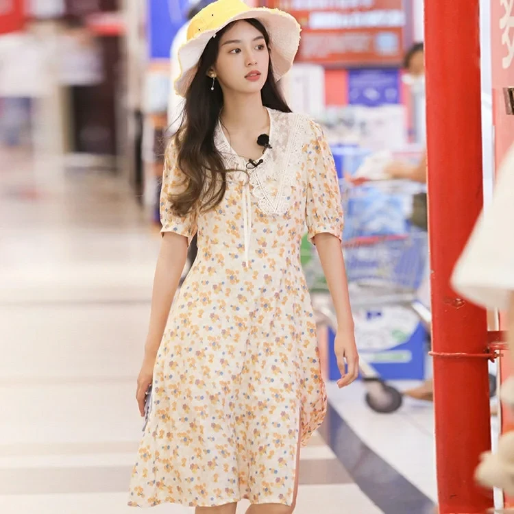 【商场同款】L574花瓣领碎花连衣裙 鸟撤柜女装  正品剪牌青仓