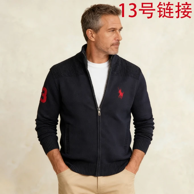 ⑬针织衫加绒黑色毛衣美式针织开衫加厚保暖男款男士运动长袖