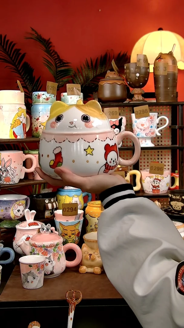 碗瓷DIY景德镇创意手工陶瓷卡通风圣诞猫猫泡面碗