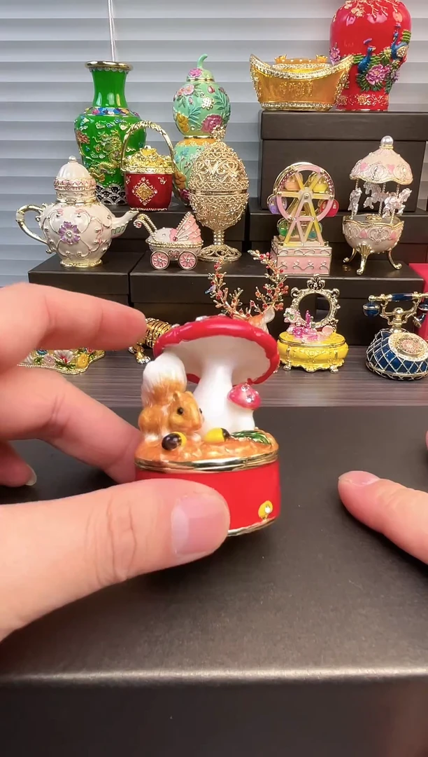 摆件七宝烧首饰盒   松鼠蘑菇