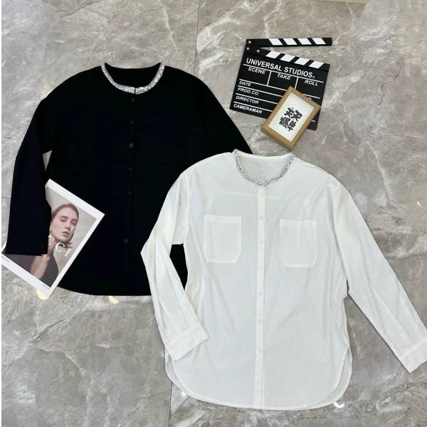 欧货早春2026新款轻奢高级感重工设计感别致气质长袖衬衣圆领衬衫