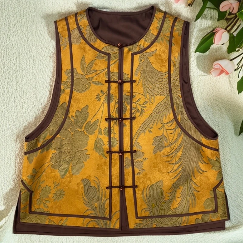 『凤穿牡丹』轻国风印花马甲背心女新品直襟盘扣复古新中式上衣马夹