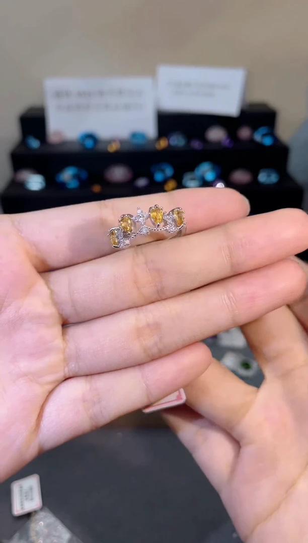 银S925镶嵌戒指黄晶天然宝石