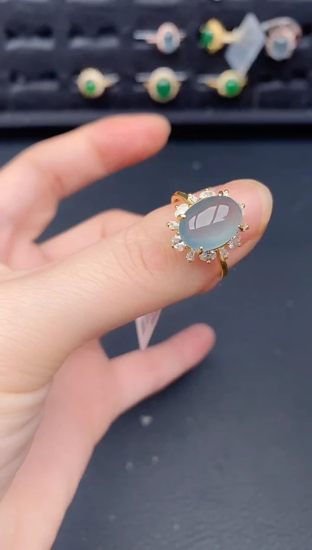 银S925镶嵌戒指翡翠天然a货翡翠413