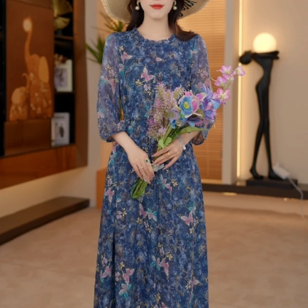 （彩蝶双飞）七七 连衣裙2025休闲气质收腰显瘦度假裙W52A33557