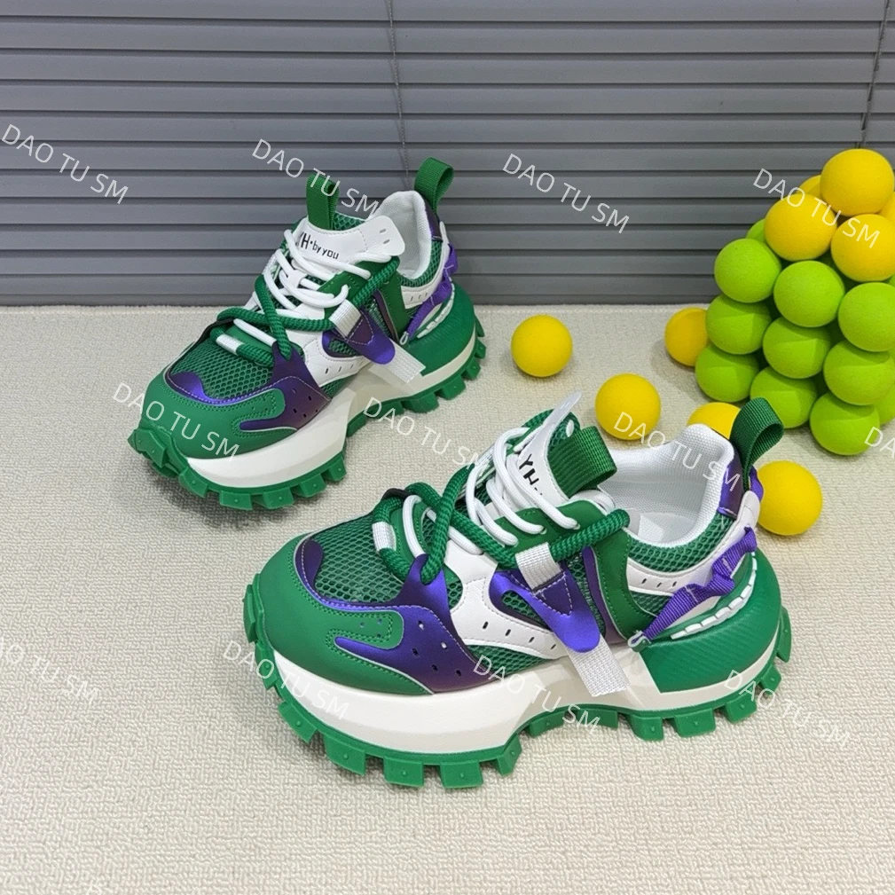 欧洲站2025年夏季新款网面百搭舒适透气厚底增高老爹鞋时尚休闲鞋