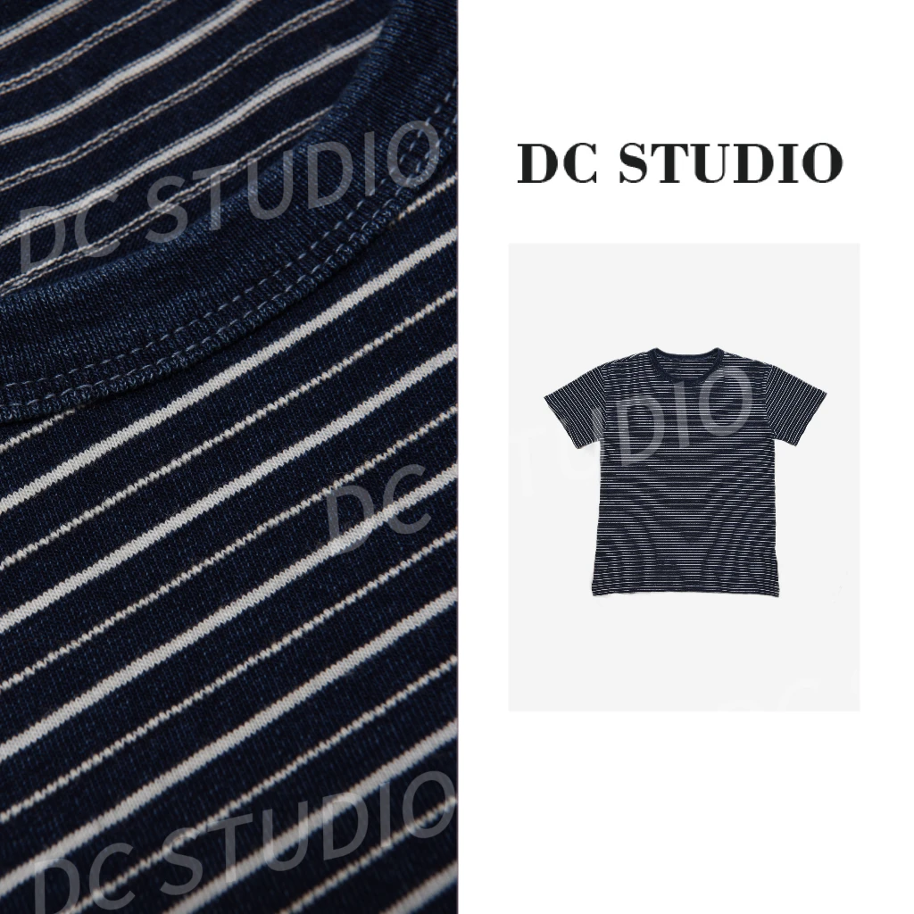 DC STUDIO【雨露】2025早春新款创意条纹百搭休闲时尚纯棉圆领T恤