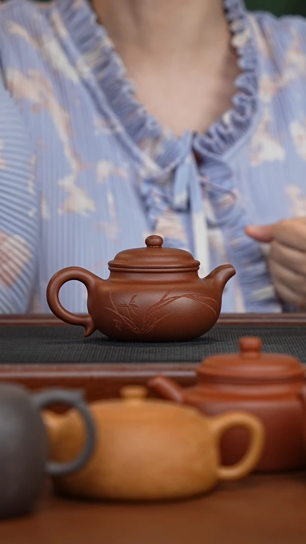 茶壶紫砂五号井底槽青刻绘仿古