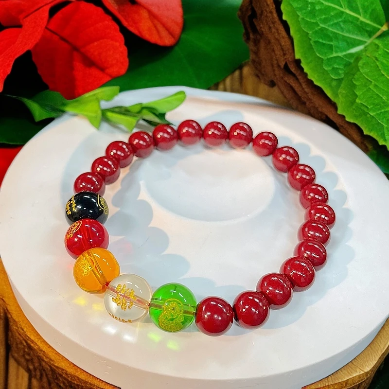 含辰砂工艺品【陌玉精选】五路财神纯手工朱砂手串/一件