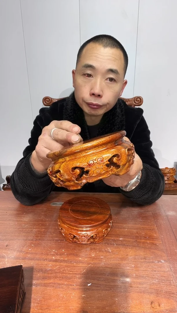 木老花圆形14*15.5*6.5精工款雕刻