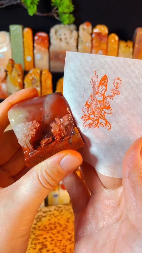 【闪购商品】老挝石印石手工篆刻《文殊菩萨》