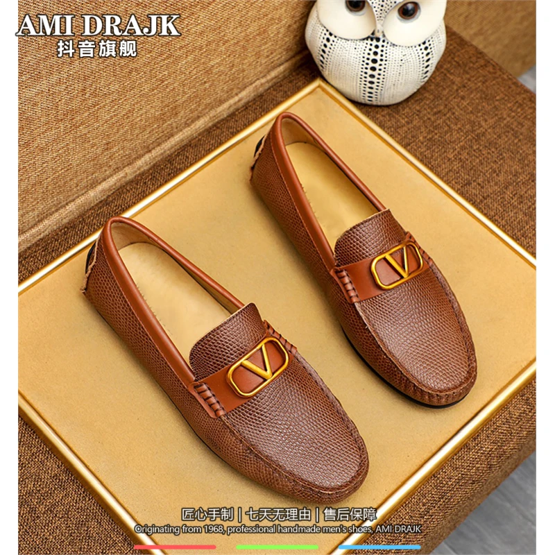 AMI DRAJK秋冬豆豆鞋男25春夏真皮休闲皮鞋韩版百搭透气一脚蹬懒