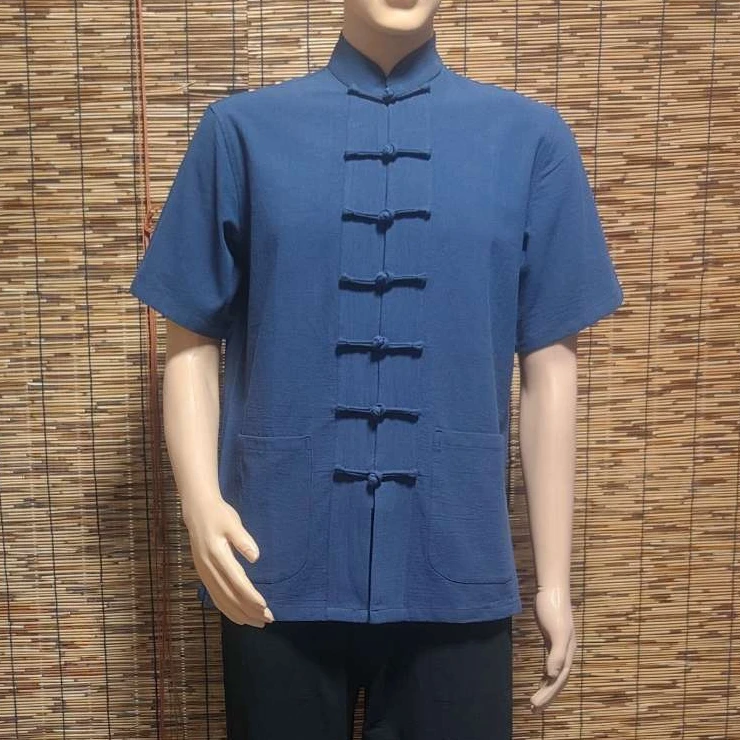 2025年新款男装复古风大码短袖休闲夏季中式立领唐装宽松薄款男士