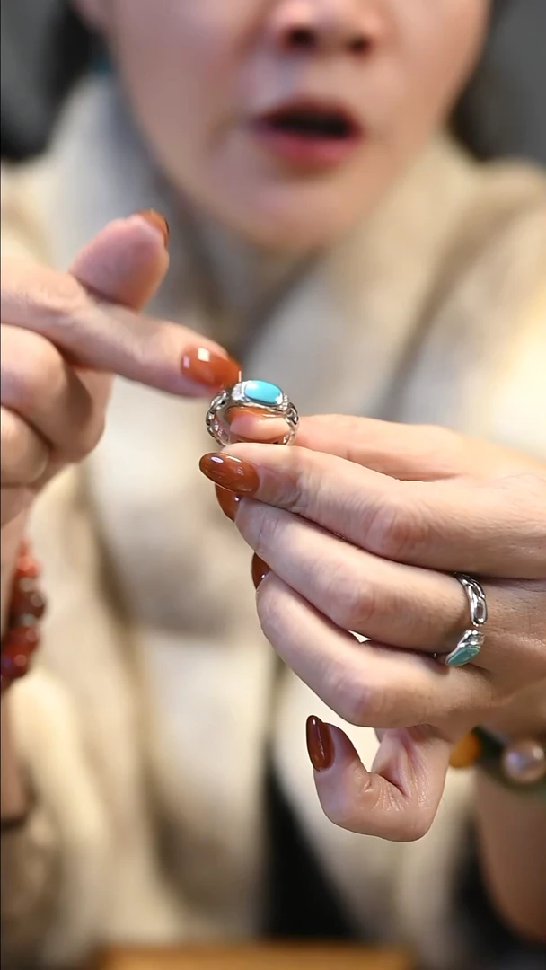 珐琅925银开口戒指