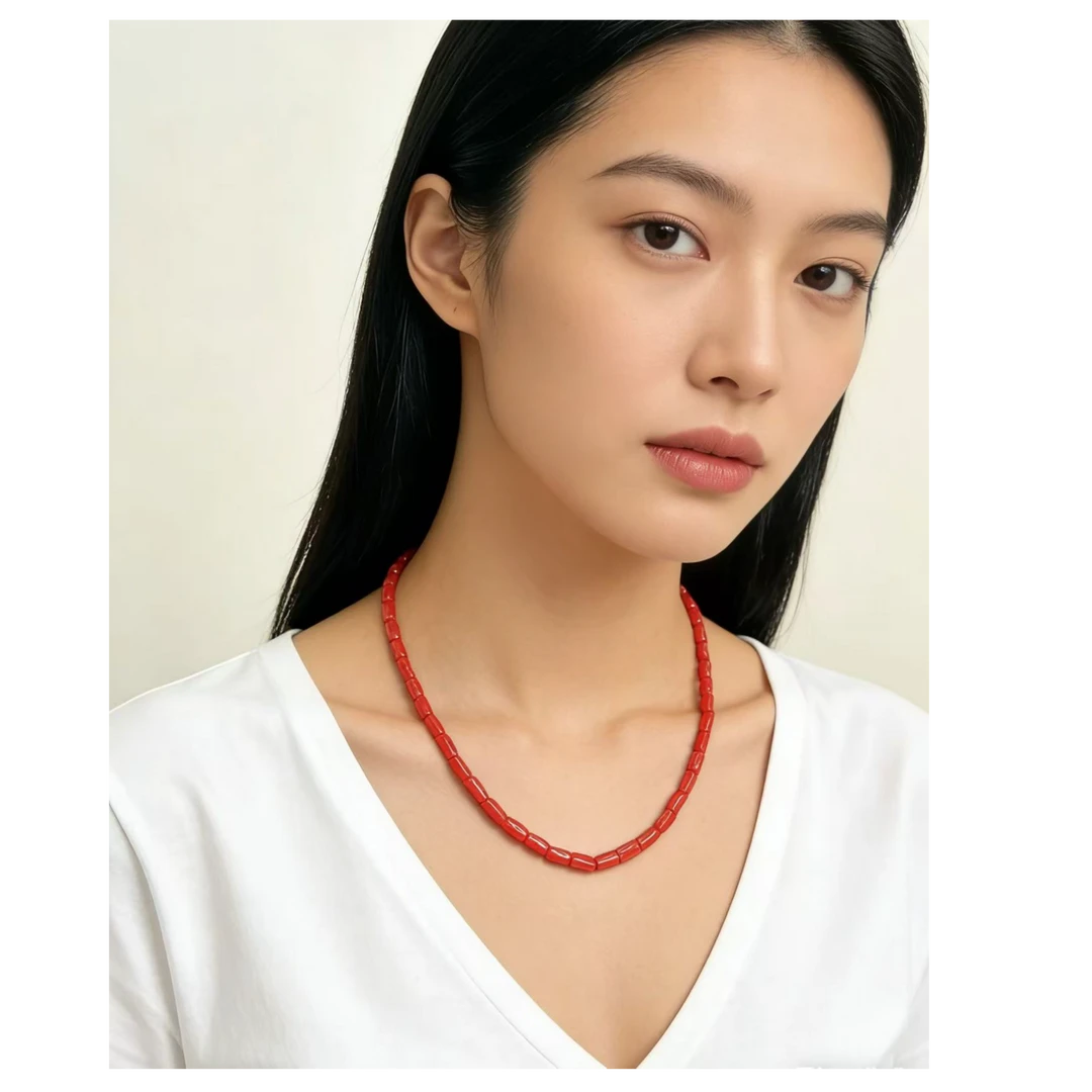 120525 牛血红圆管珊瑚项链-多样性发其一