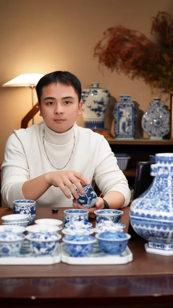 摆件陶八****猫景德镇瓷器，青花瓷手绘茶具~