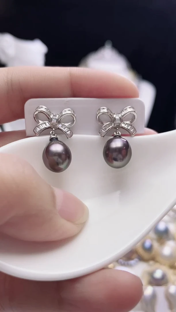 银S925镶嵌耳饰海水珍珠大溪地巴洛克珍珠耳饰