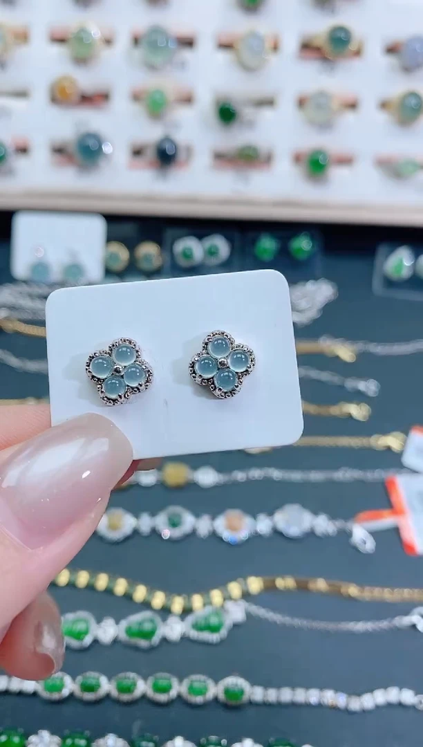 银S925镶嵌翡翠耳饰天然翡翠