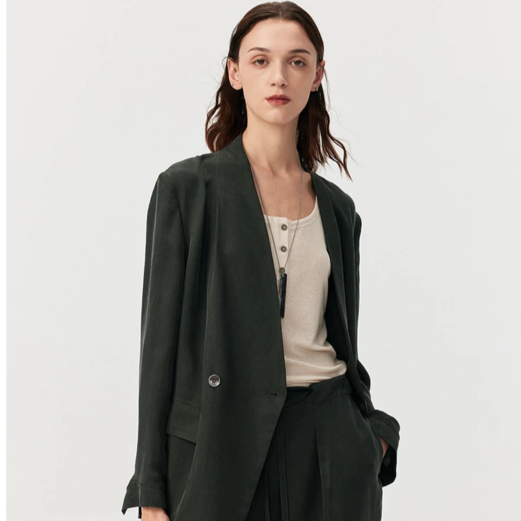 MARIUS铜氨丝系列 |"冰柠茶"日本进口春夏凉感双排扣通勤无领西装