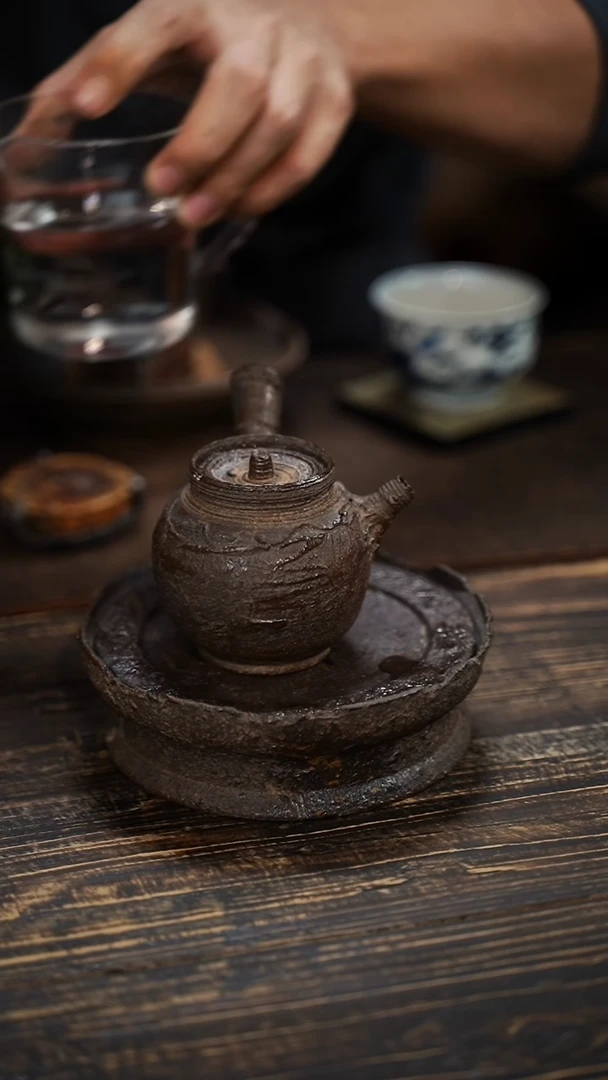 全手工制作 重工 南蛮 爆裂纹 重肌理  侧把壶 160cc