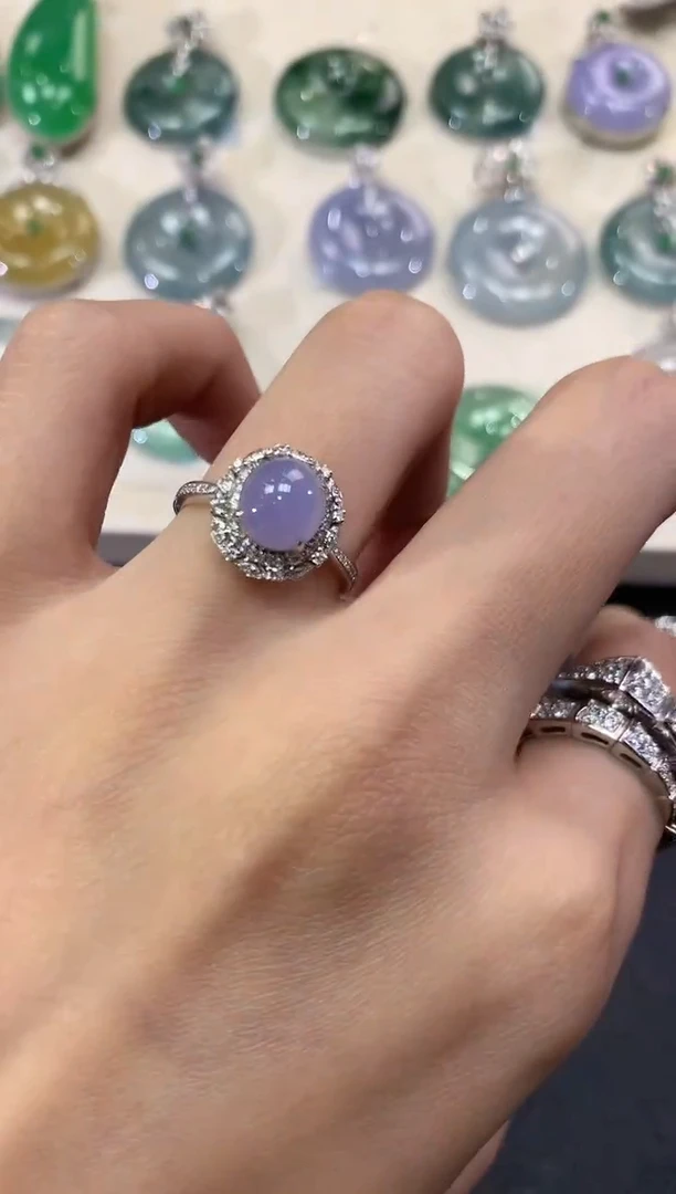 【闪购商品】翡翠戒指18K金镶嵌a132紫货有色差