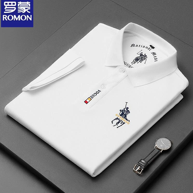 罗蒙新款短袖polo衫男重磅纯棉t恤舒适棉质短Polo春夏季带领t恤男