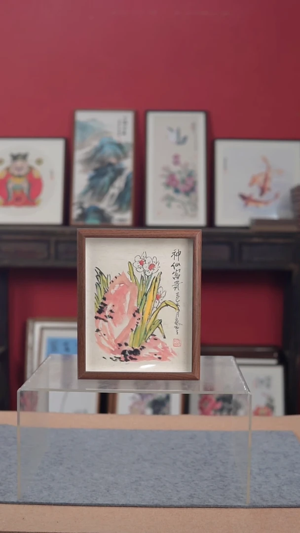 国画纯手绘纯手写-带框23*28摆台