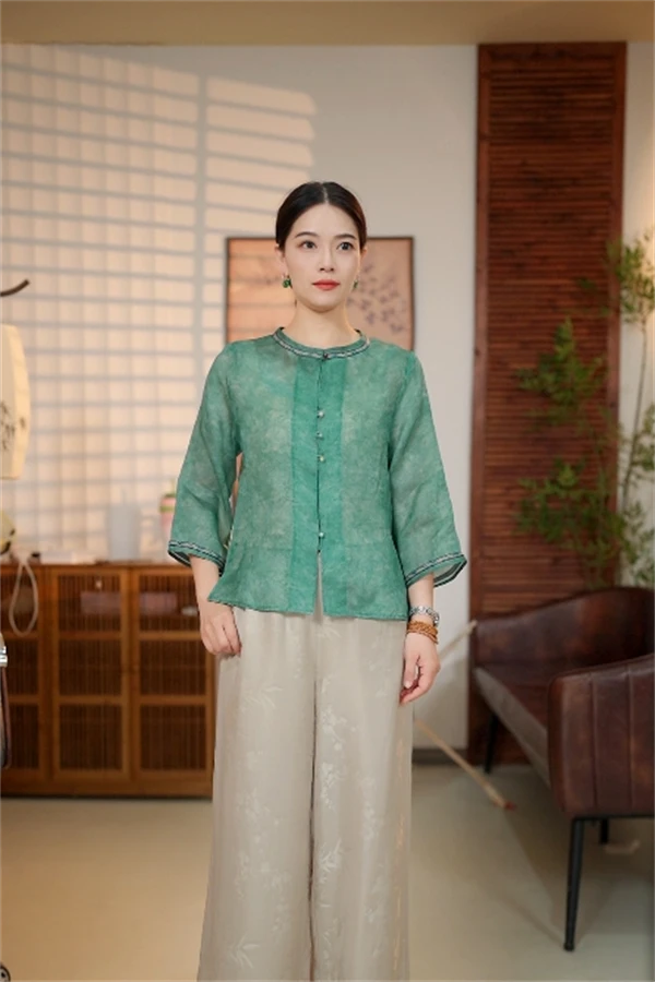 茉莉 新中式国风  复古夏季休闲衬衫  227268  M
