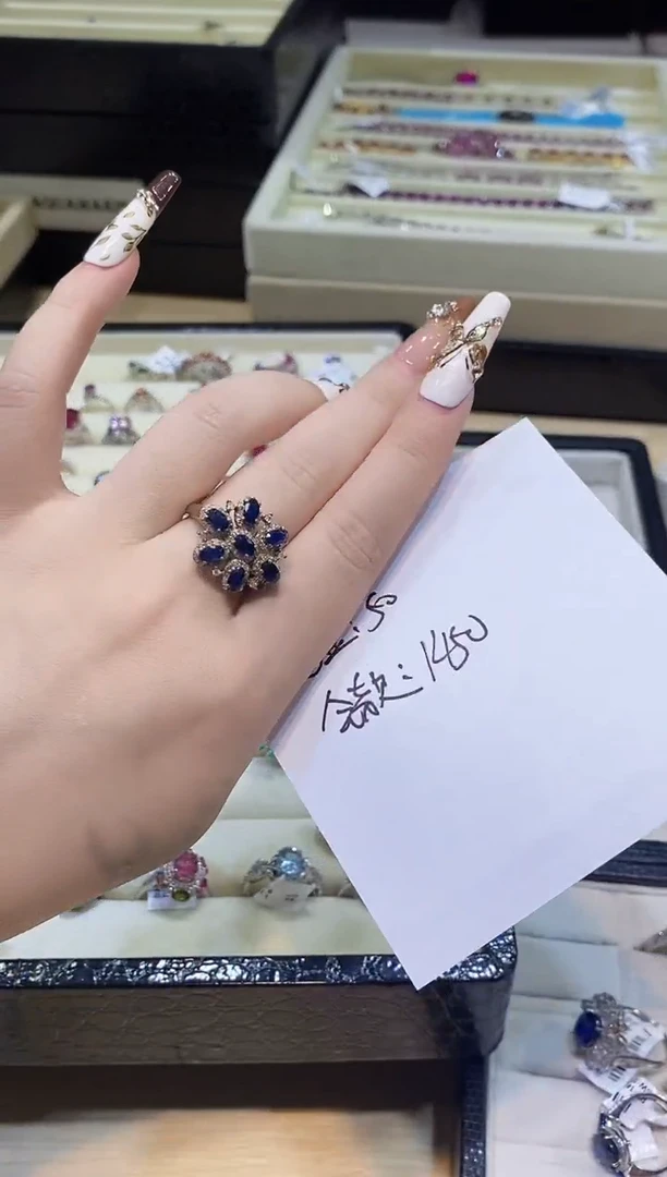 戒指蓝宝石银S925镶嵌楚楚珠宝中古甄选不退换