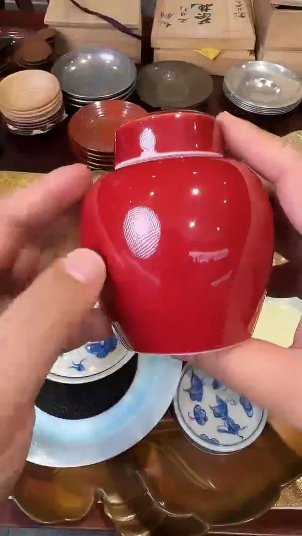 瓷景德镇陶瓷茶叶罐继红色