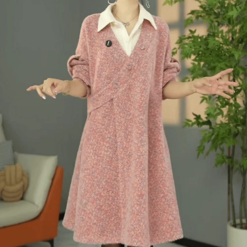 C104【连衣裙】2025冬季新款时尚高货欧版加厚保暖宽松休闲连衣裙