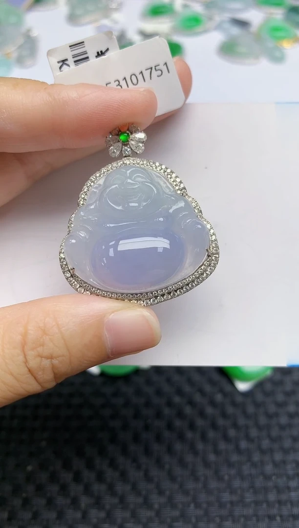 翡翠18K金镶嵌颈饰天然A货翡翠