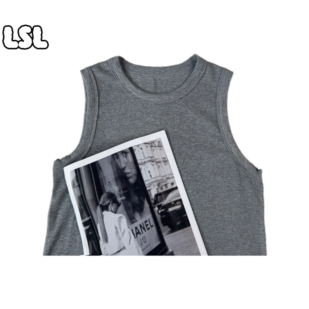 刘十六【允恩】美式工字背心宽松短款休闲无袖时尚小众设计款FY636