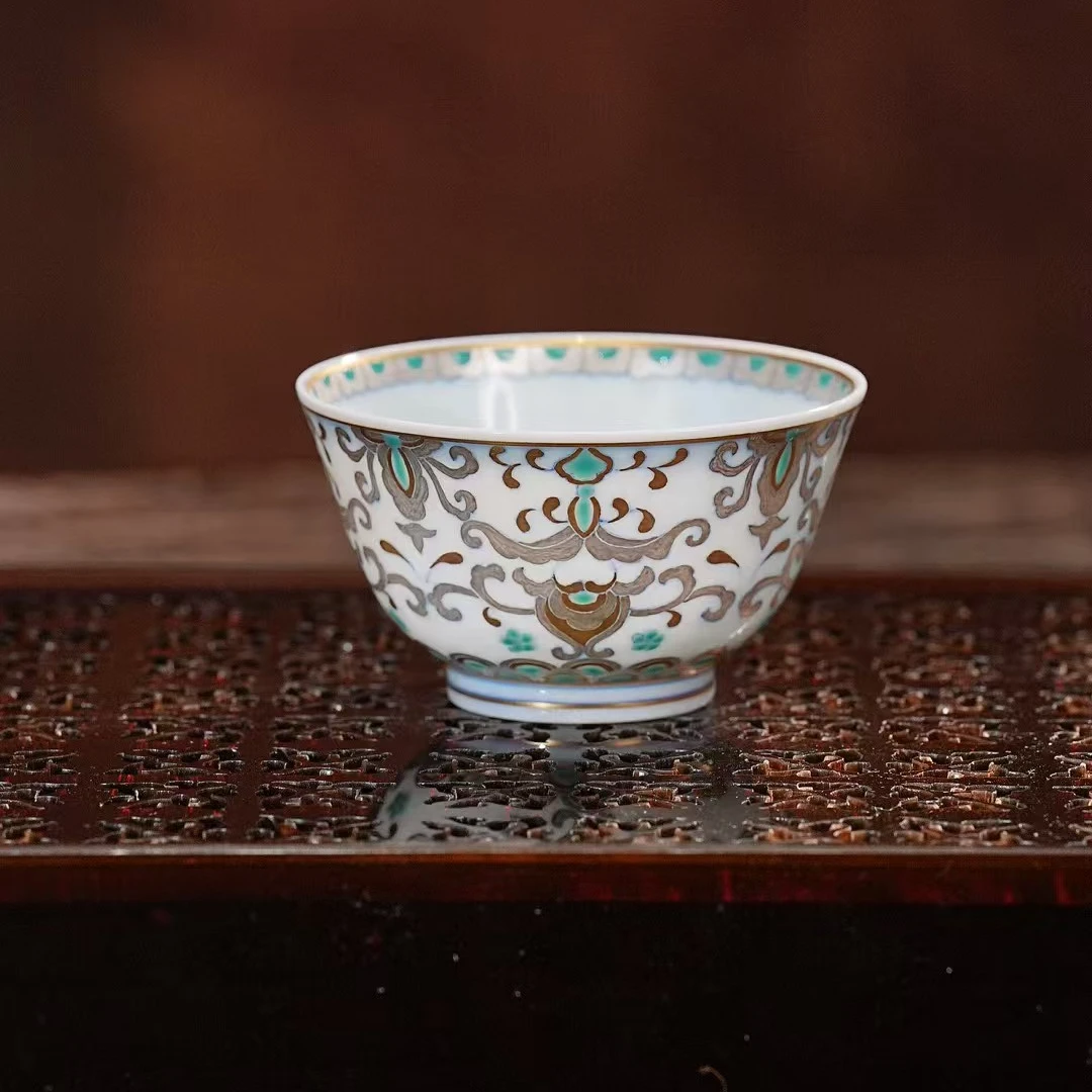 冉月斗彩金银宝相杯80ml景德镇陶瓷