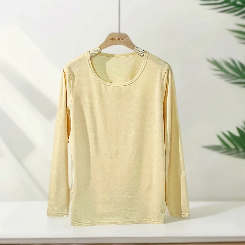 真丝秋衣秋裤女柞蚕丝抑菌舒适保暖弹力秋冬套装C94064+C94088