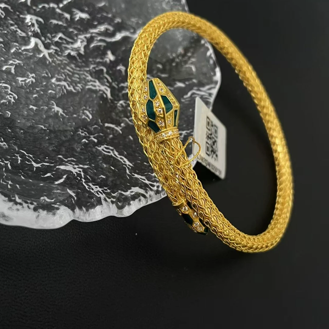 周帝王黄金电黑工艺足金手镯经典开口编织蛇纹精致手镯