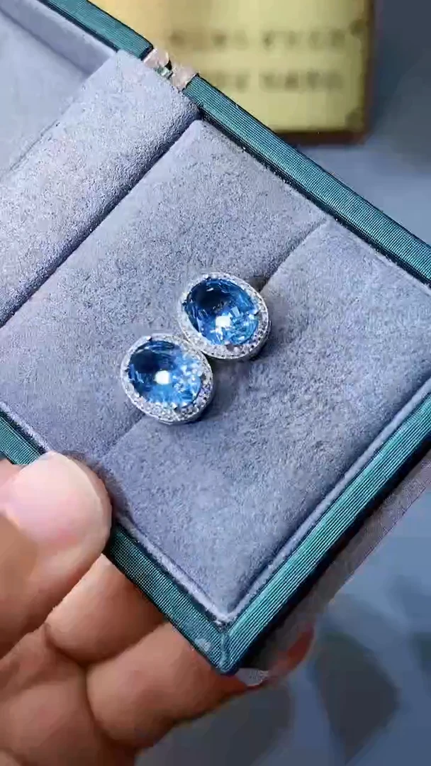 【闪购商品】海蓝宝石耳饰银S925镶嵌564