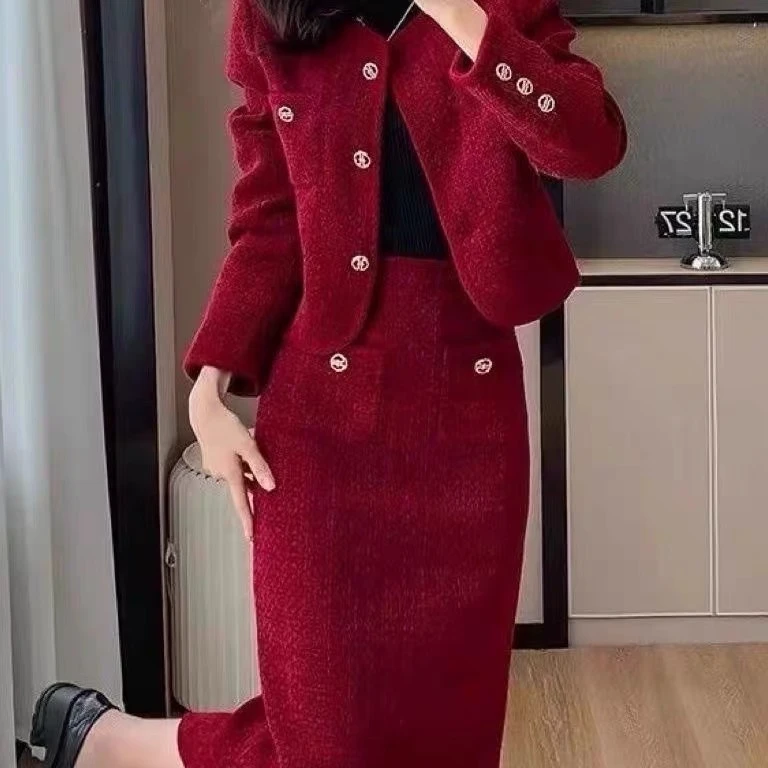 B2792小香风套装女秋冬穿搭一整套设计感气质半身裙两件套R2613