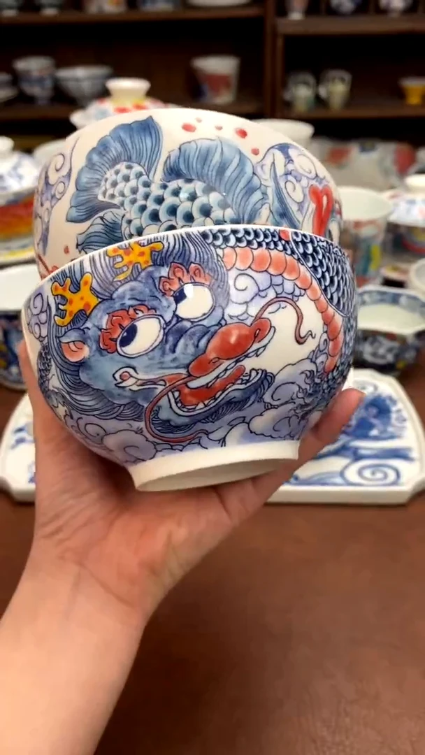 米饭碗（龙鱼+龙纹）景德镇昨明陶瓷