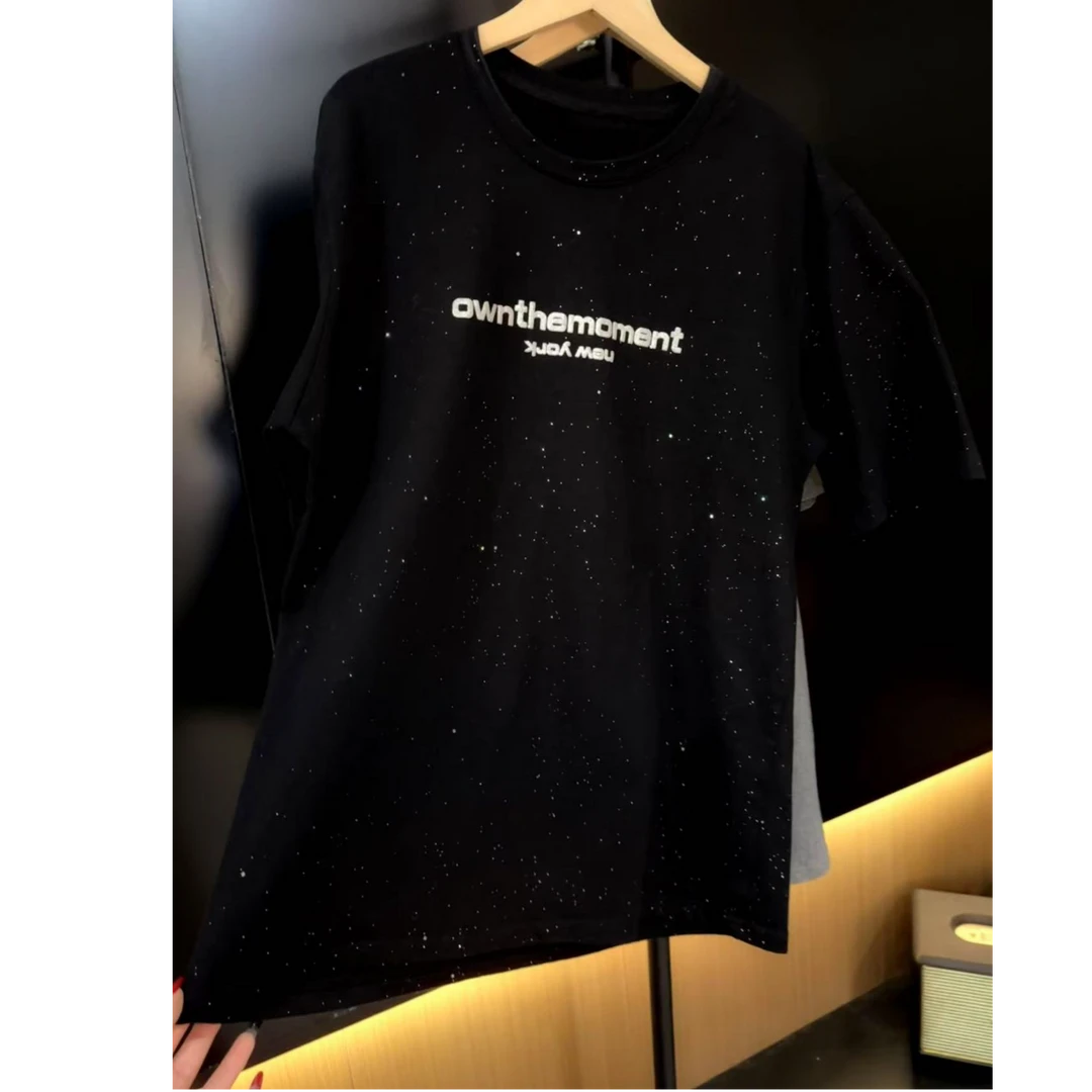 星光闪闪！纯棉短袖T恤女中长款宽松版遮肉显瘦时尚百搭