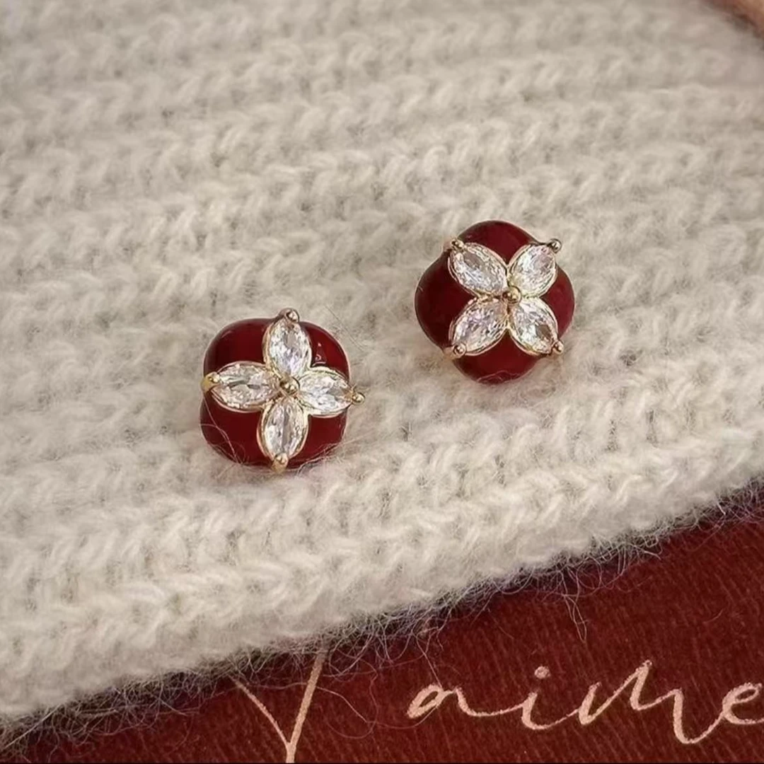 合金耳饰 c-1574红滴釉复古耳钉女小众设计风百搭耳环经典8181
