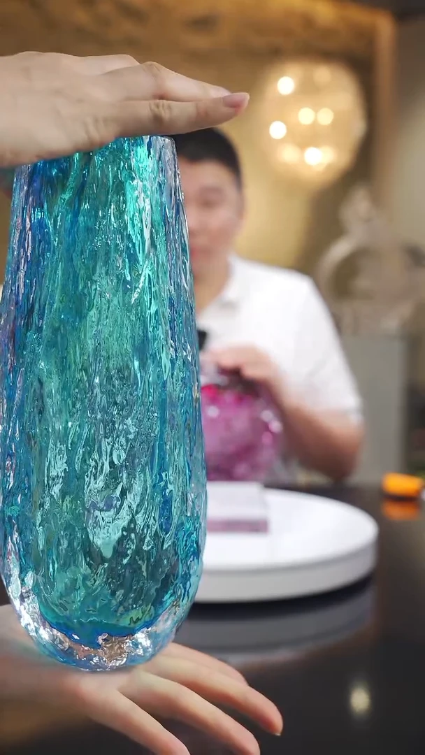 琉璃手工艺品福利天空蓝树纹花瓶