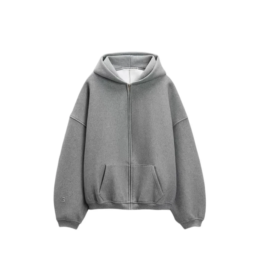 鞠婧祎同款灰色连帽卫衣SS24 星星发泡牌标志印花连帽外套