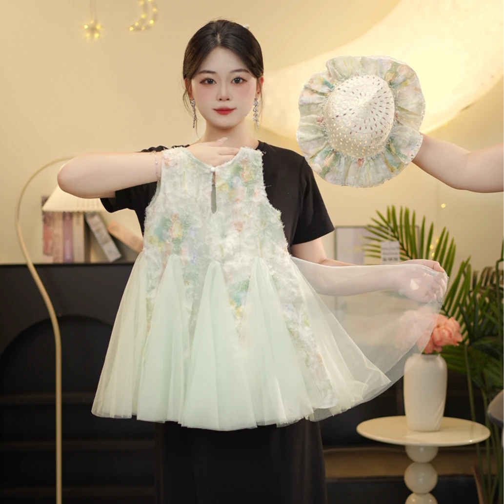 【QX花团锦簇】女童2025轻奢吊带礼服裙夏季出游新款立体连衣裙