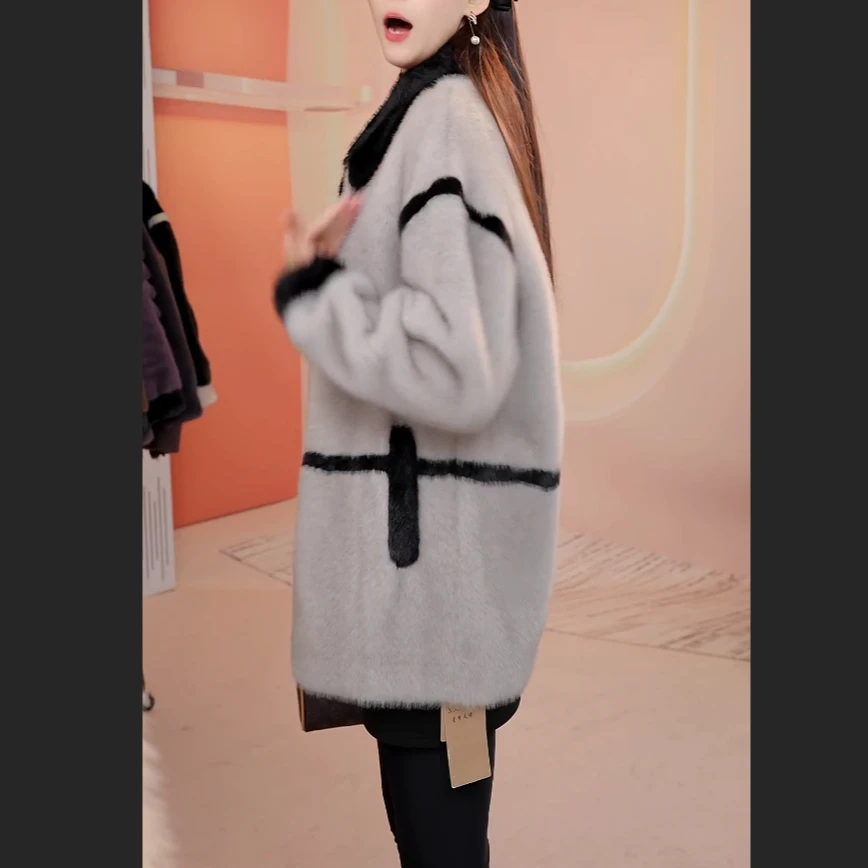 中年妈妈冬装水貂绒外套洋气50岁中老年女秋冬阔太太皮毛一体大衣