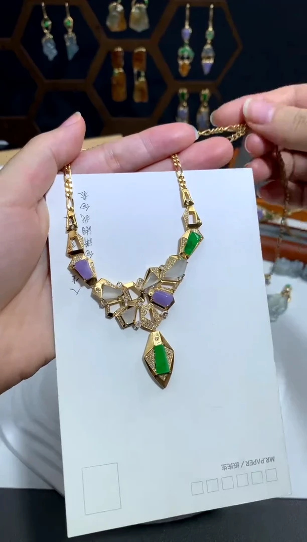 套链18K金镶嵌翡翠多彩设计款（48小时鉴赏）