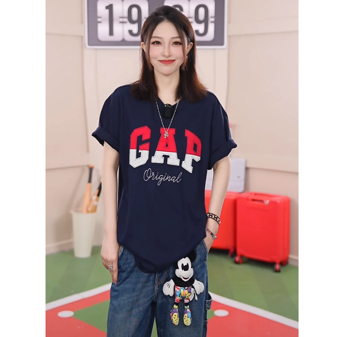 【成毅代言】Gap男女装2025纯棉双色拼接logot恤宽松 727951